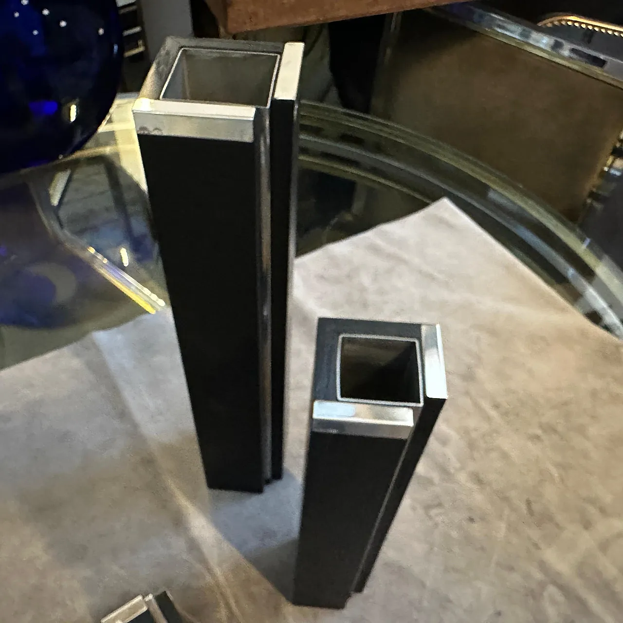 3 Vases in ebonized wood and sterling silver by Silvan, 1980s 4