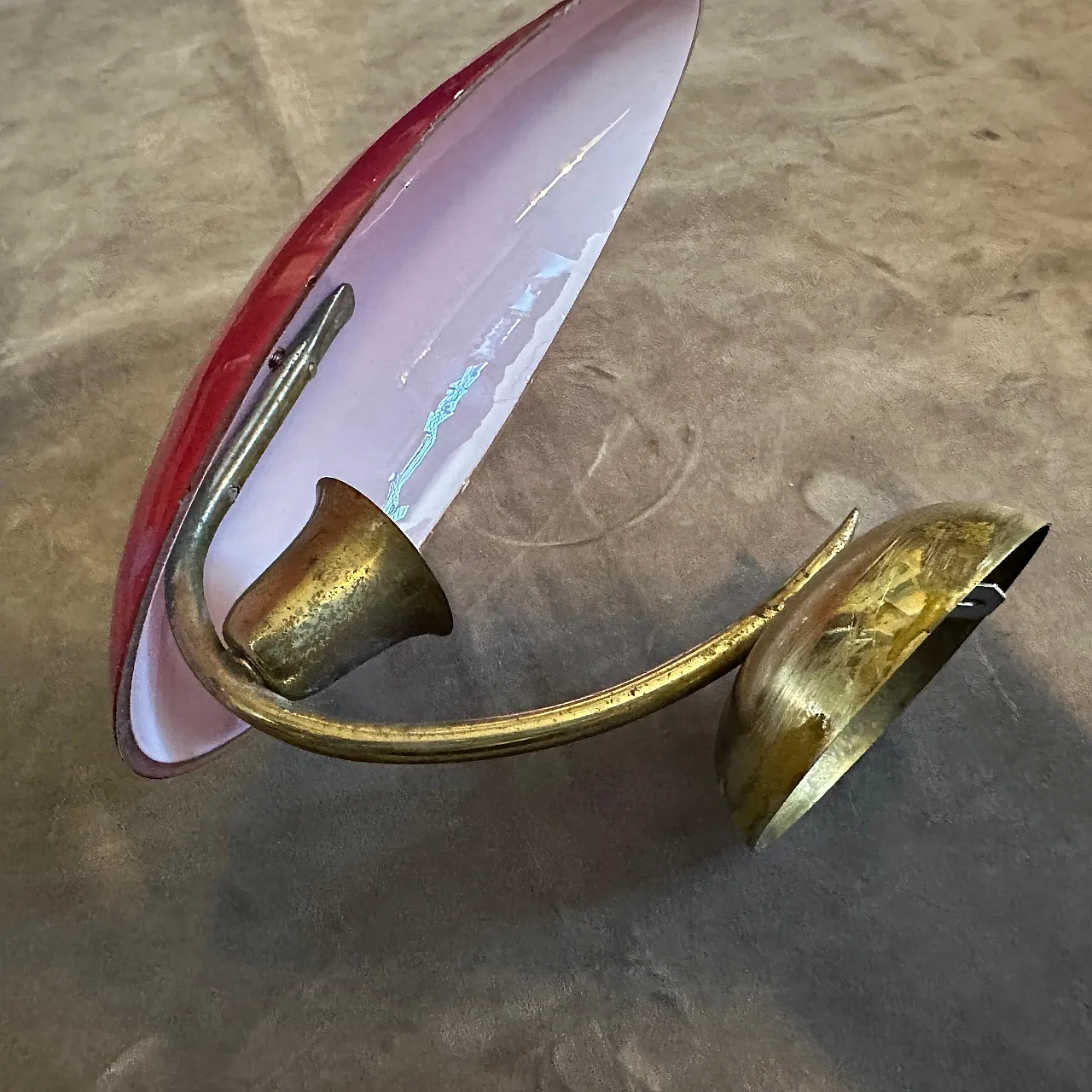 Pair of wall sconces in brass and opaline glass, 1950s 6