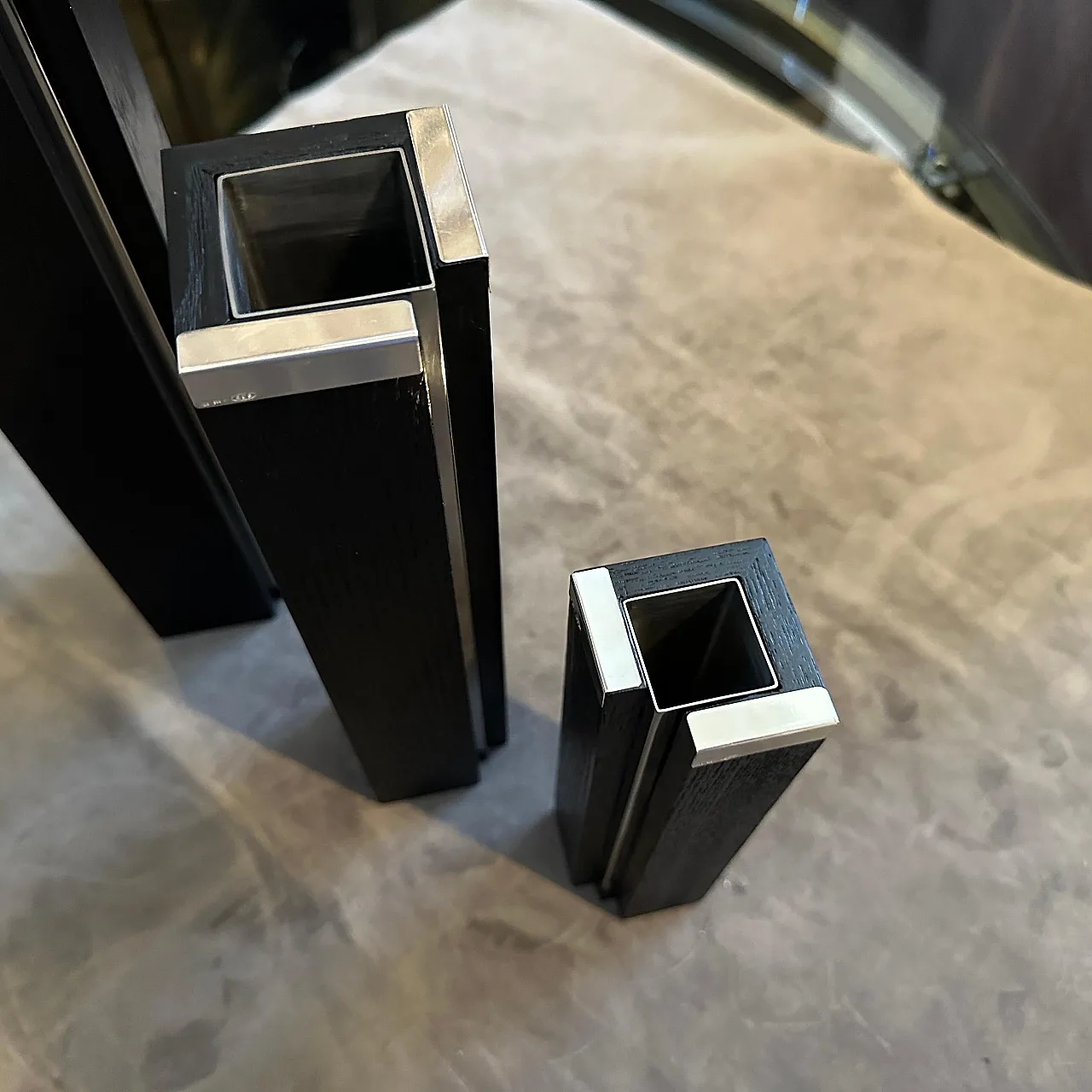3 Vases in ebonized wood and sterling silver by Silvan, 1980s 13