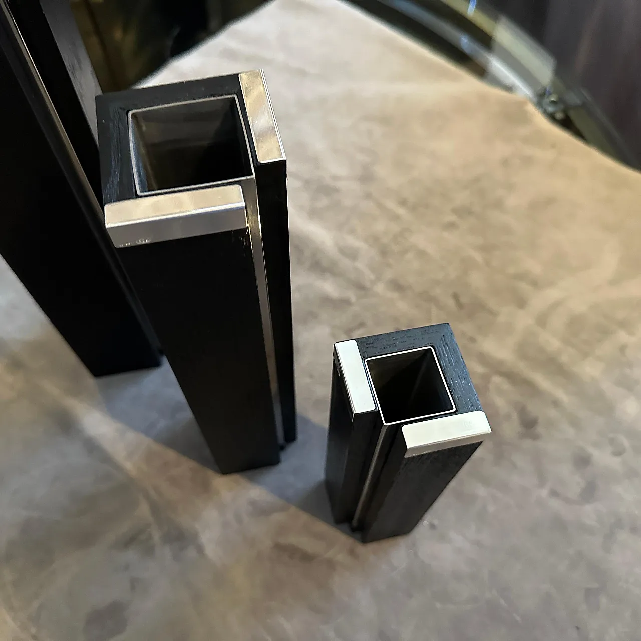 3 Vases in ebonized wood and sterling silver by Silvan, 1980s 14