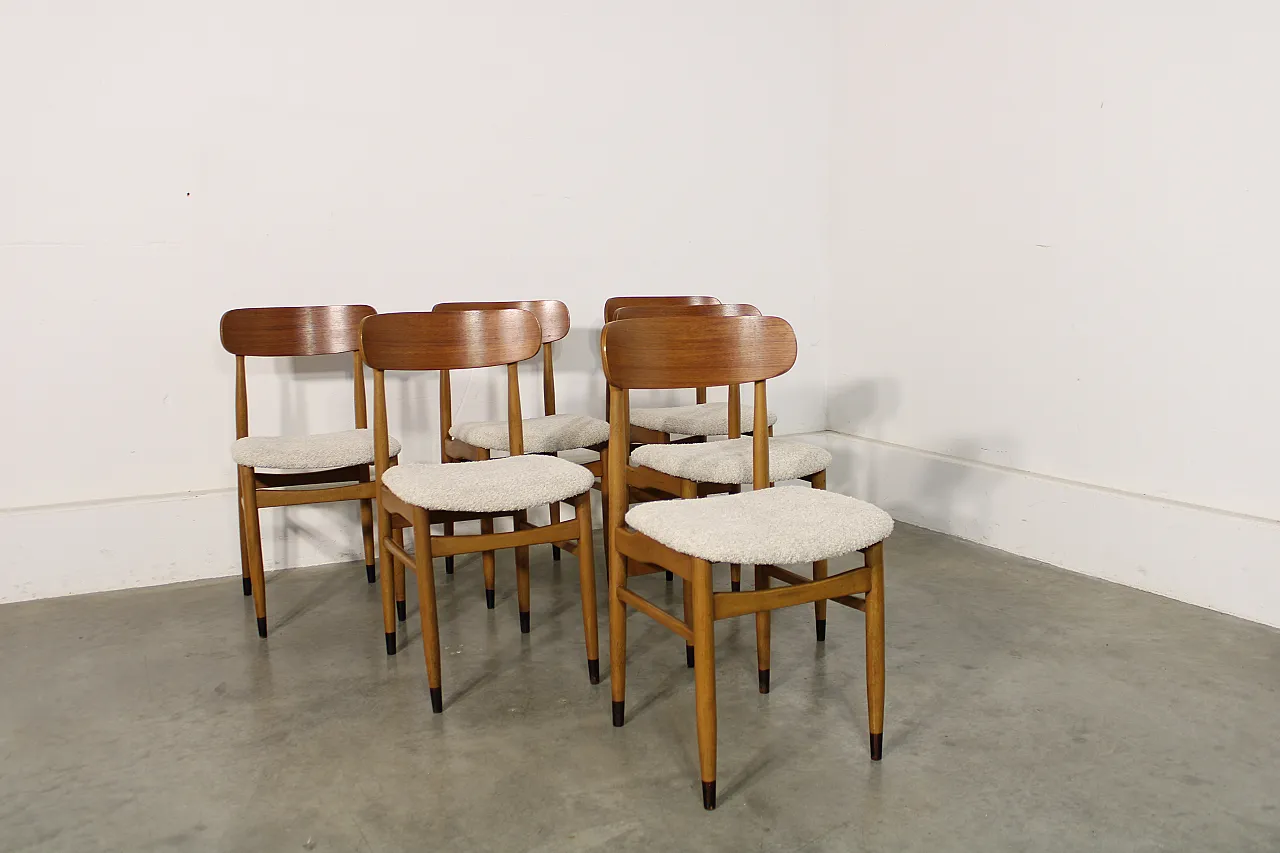 6 chairs in beech beige bouclé, 1960s 3