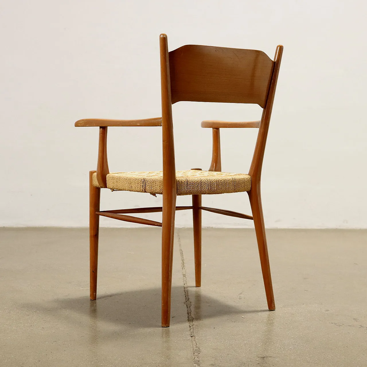 Coppia di sedie in faggio con seduta in corda, anni '50 8