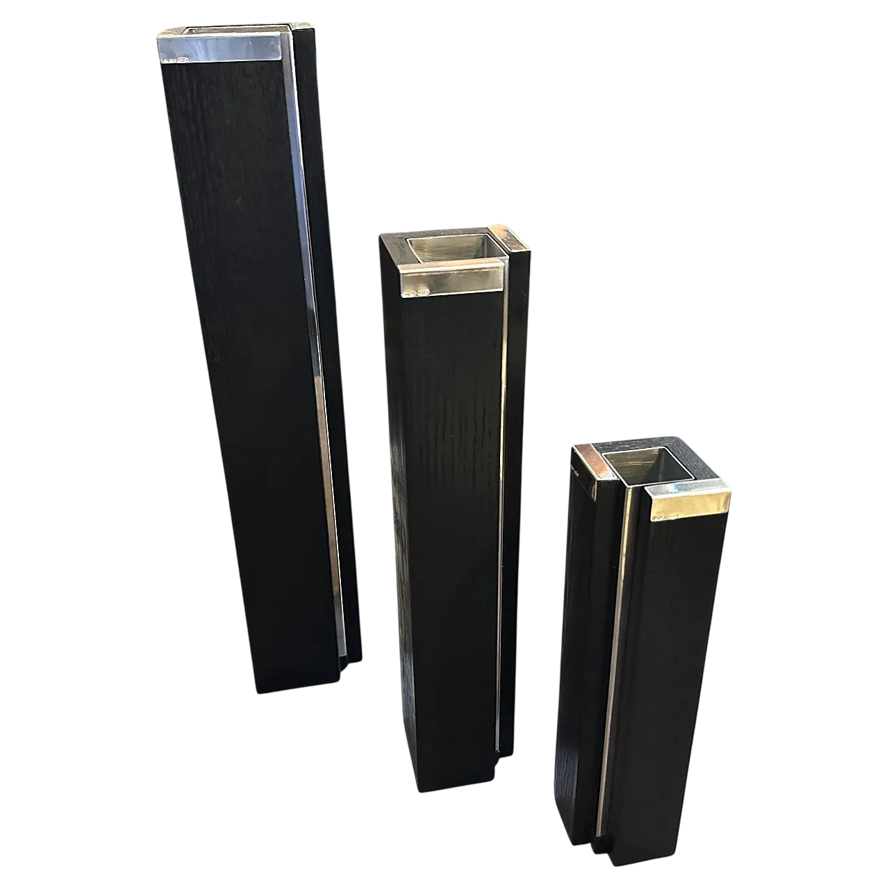 3 Vases in ebonized wood and sterling silver by Silvan, 1980s 15