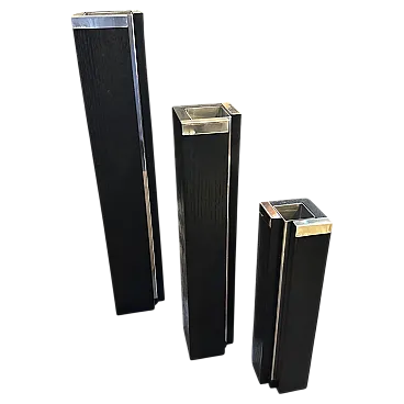 3 Vases in ebonized wood and sterling silver by Silvan, 1980s
