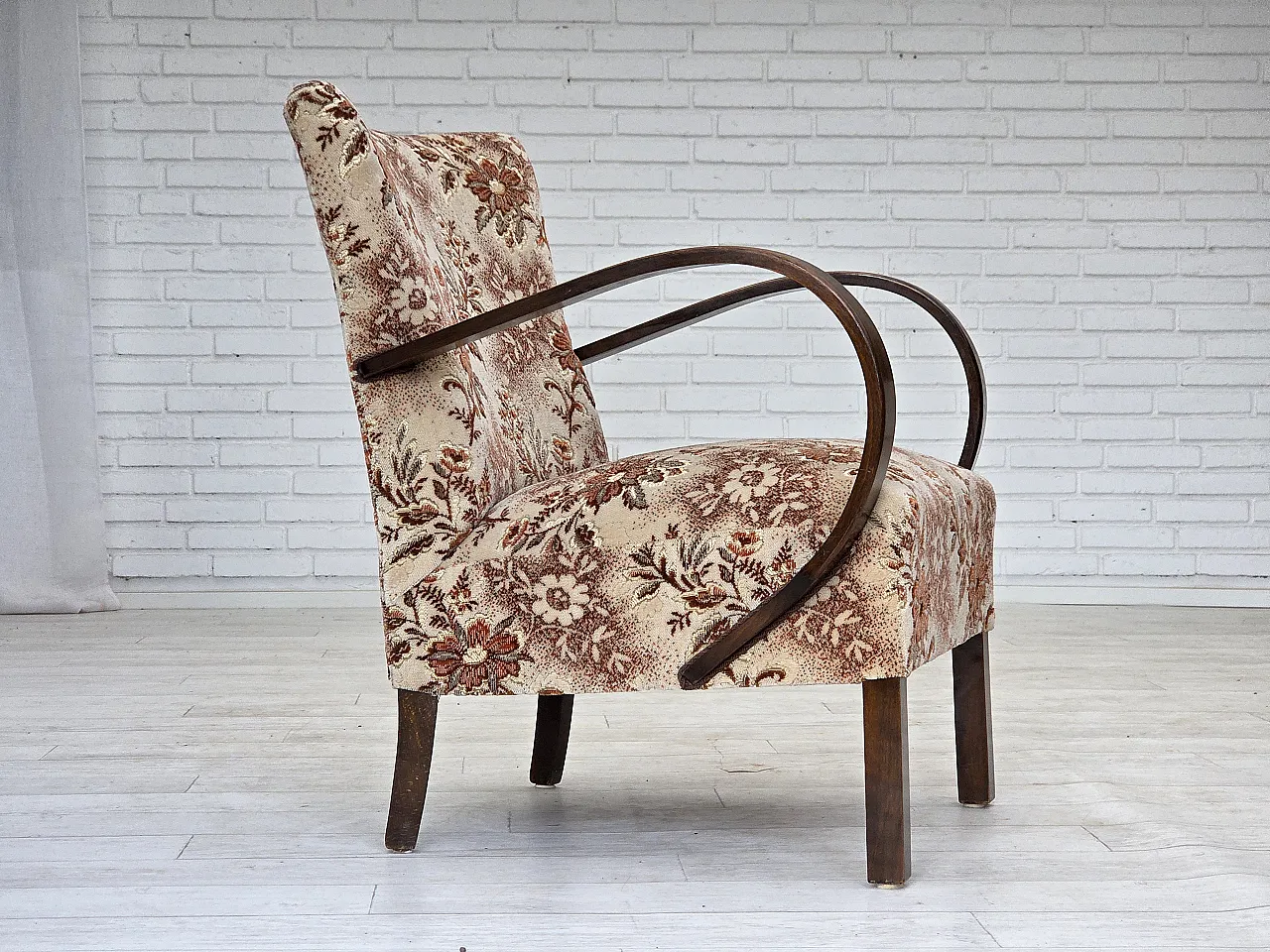 Danish Art Deco armchair  velour, beech wood, 1950s 1