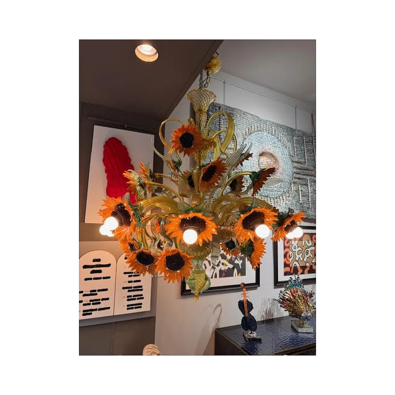 Sunflowers Murano glass chandelier, 20th century 4