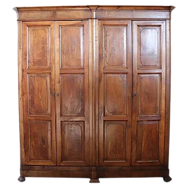 Four-door wardrobe in solid walnut, 19th century