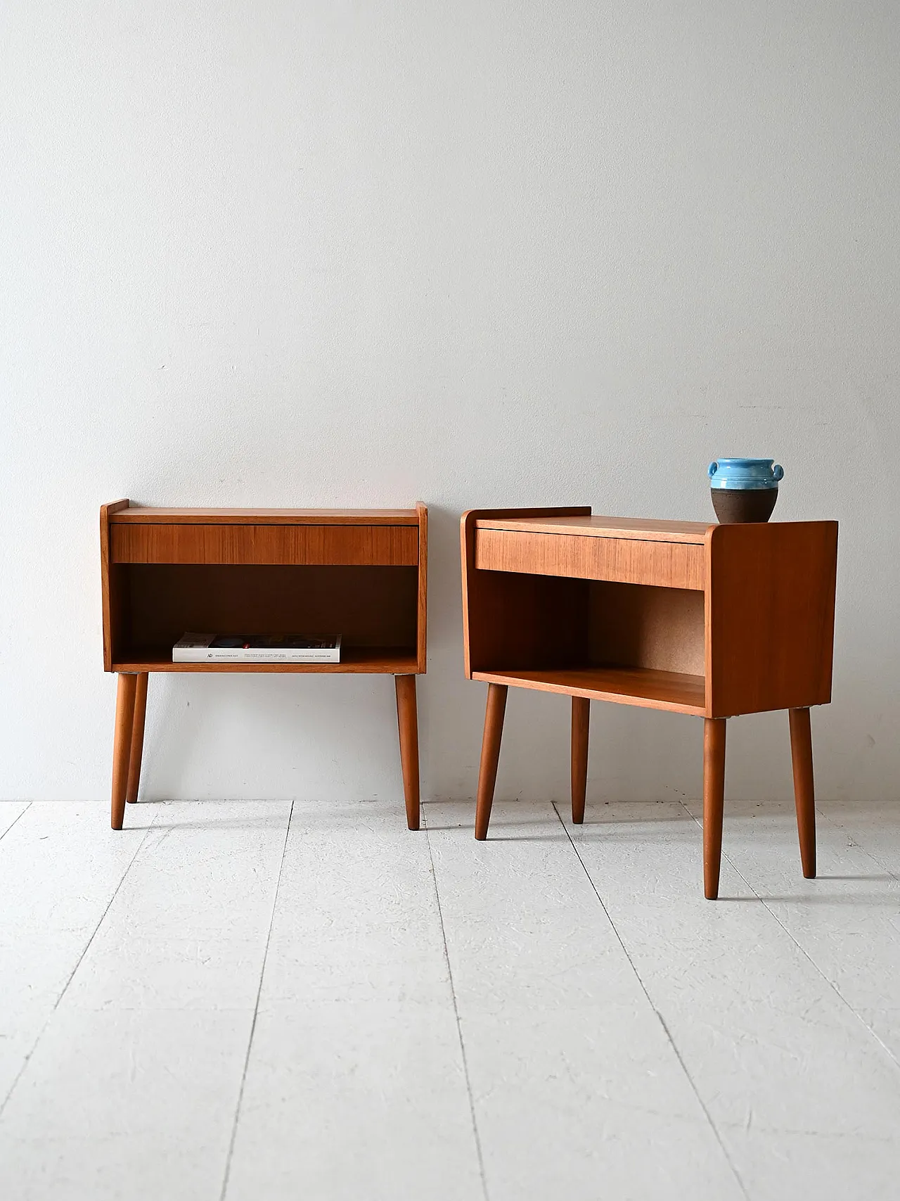 Pair of Scandinavian bedside beds in teak, 50s 1