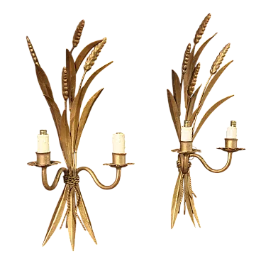 Pair of French gilded iron wheat appliques, 20th century