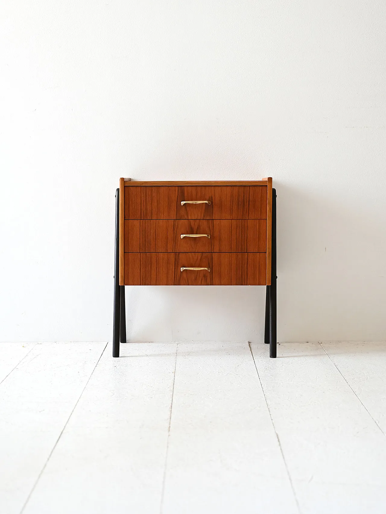 Scandinavian teak and brass bedside table, 1950s 1