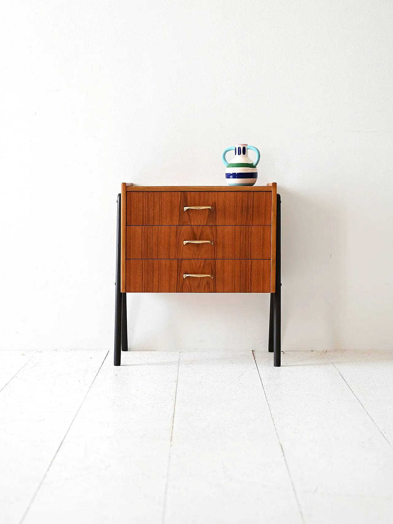Scandinavian teak and brass bedside table, 1950s 2