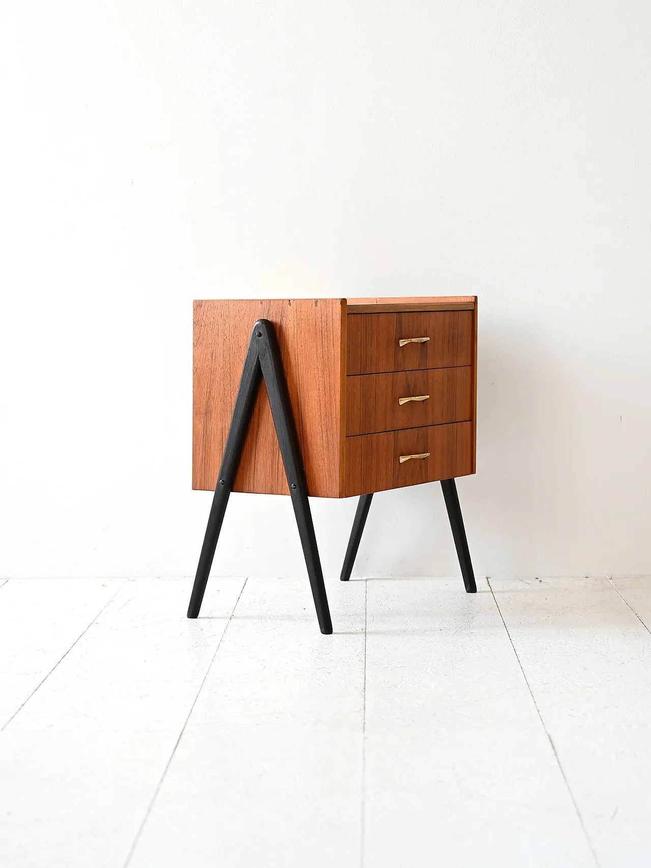 Scandinavian teak and brass bedside table, 1950s 4