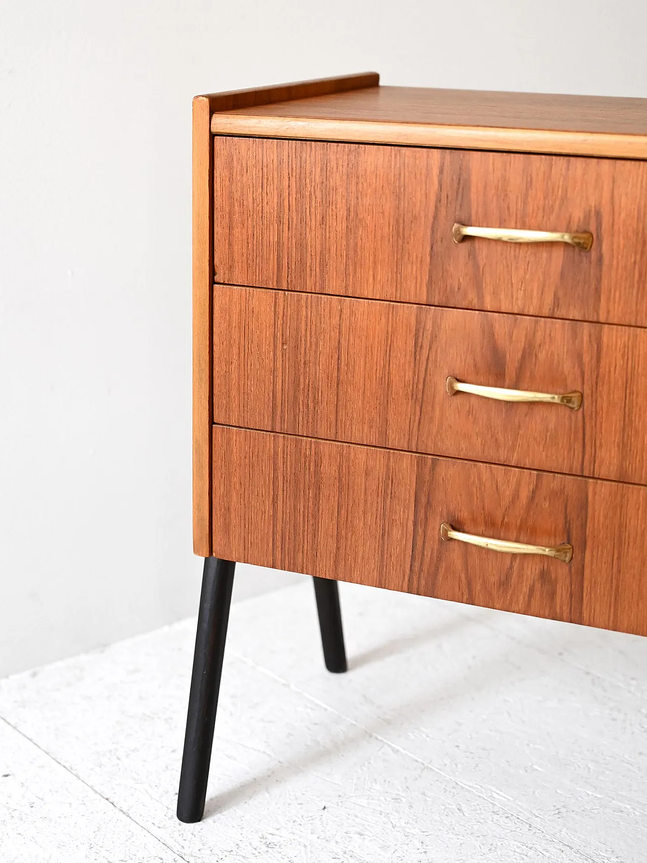 Scandinavian teak and brass bedside table, 1950s 5