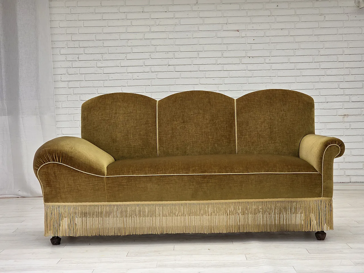 Divano 2 posti/daybed, velluto verde chiaro, anni '50 1