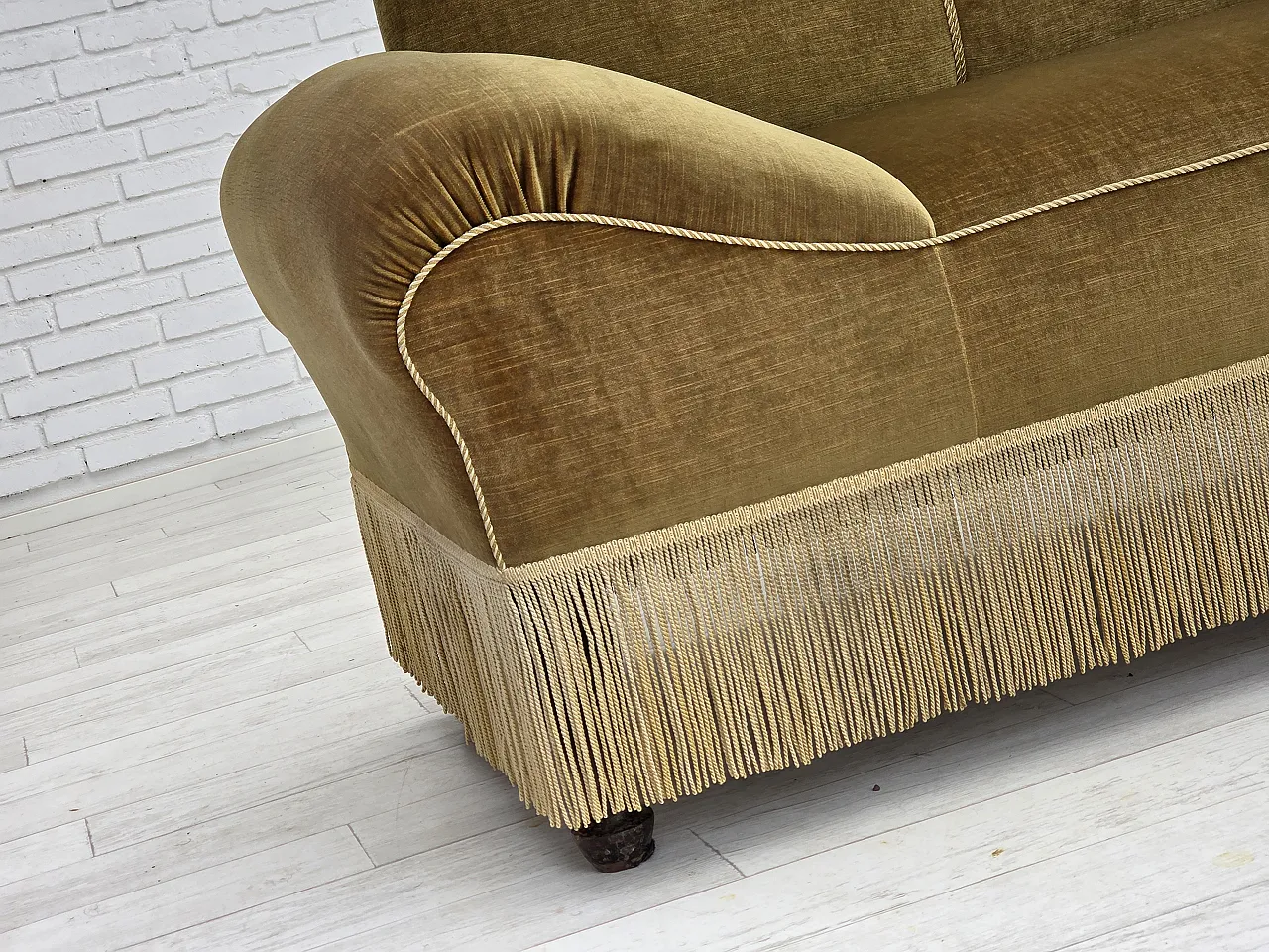 Divano 2 posti/daybed, velluto verde chiaro, anni '50 2