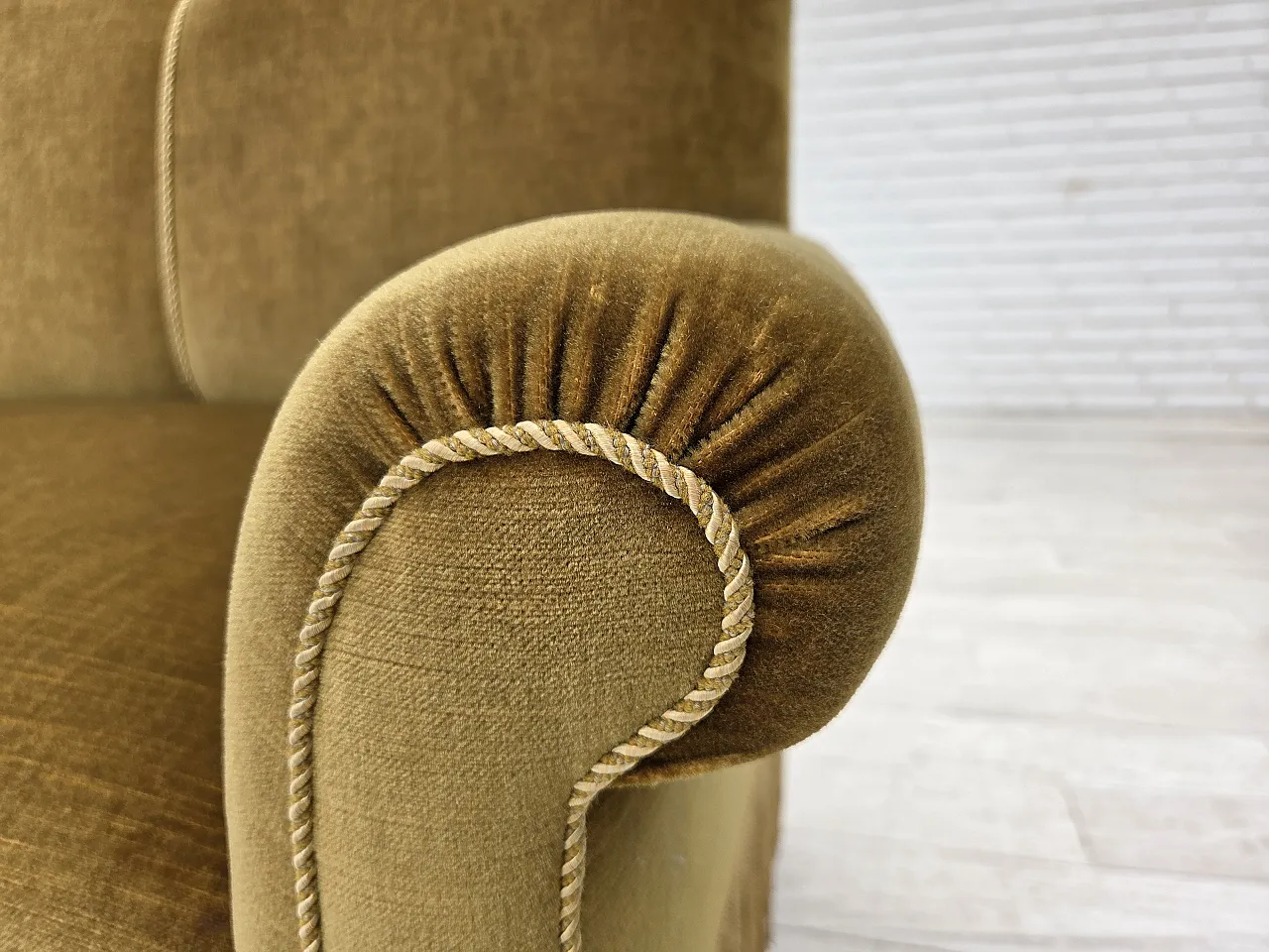 Divano 2 posti/daybed, velluto verde chiaro, anni '50 3