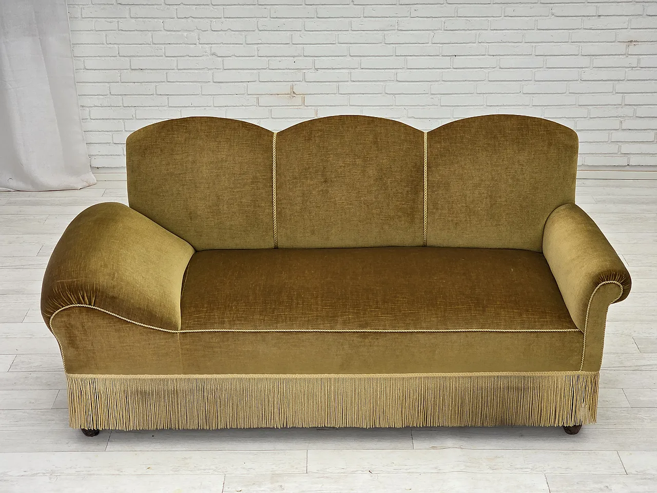 Divano 2 posti/daybed, velluto verde chiaro, anni '50 5