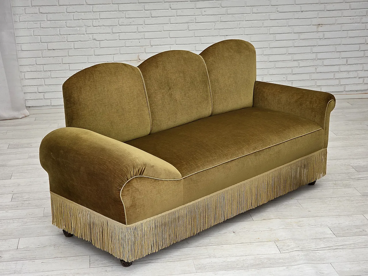 Divano 2 posti/daybed, velluto verde chiaro, anni '50 6