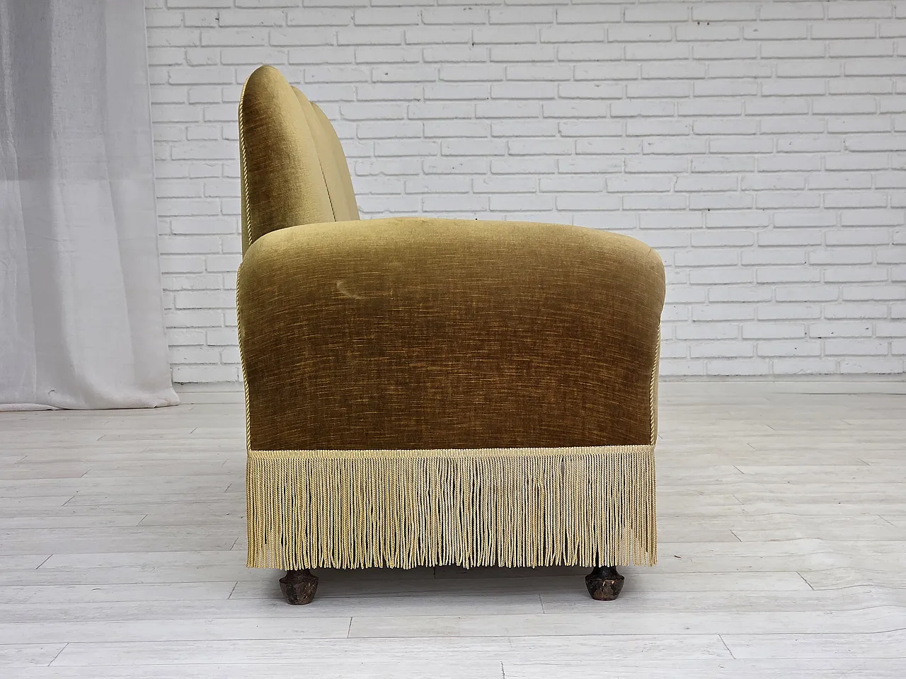 Divano 2 posti/daybed, velluto verde chiaro, anni '50 8