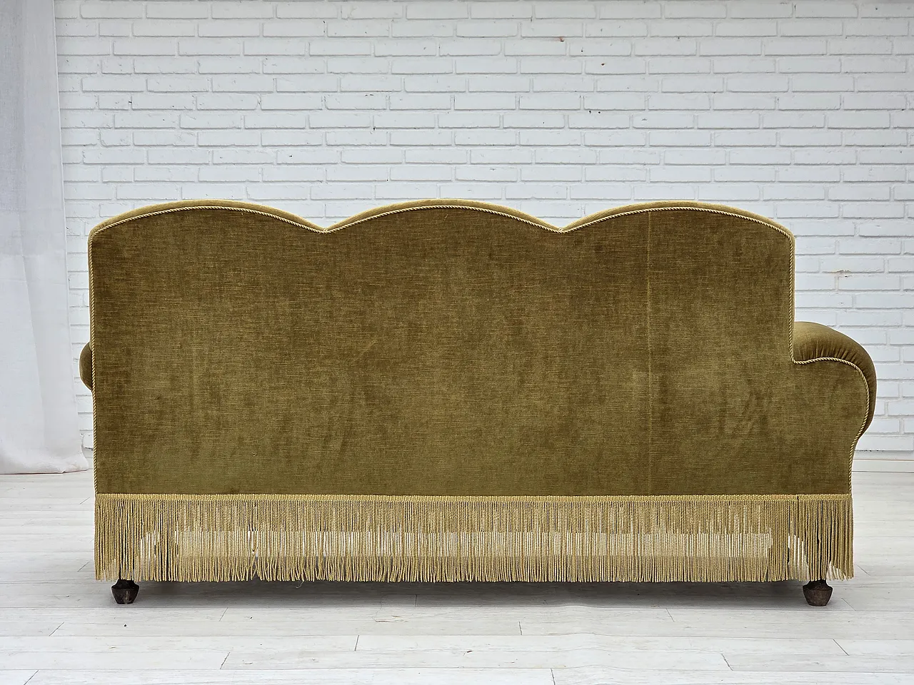 Divano 2 posti/daybed, velluto verde chiaro, anni '50 11
