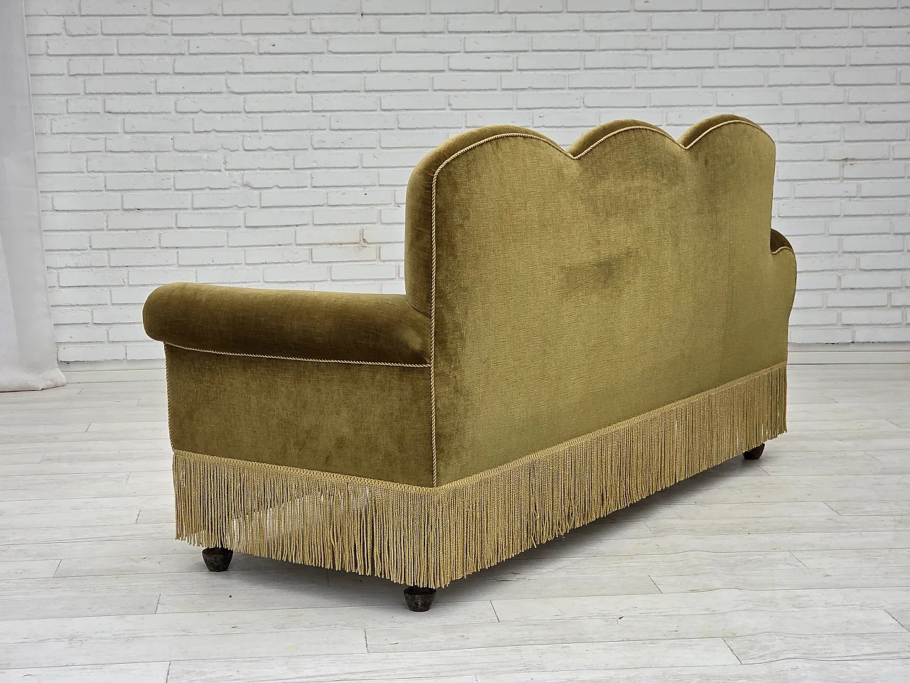 Divano 2 posti/daybed, velluto verde chiaro, anni '50 12