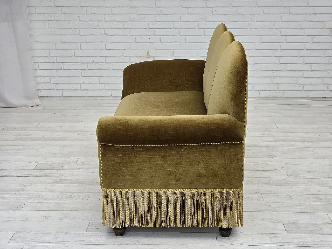 Divano 2 posti/daybed, velluto verde chiaro, anni '50 13