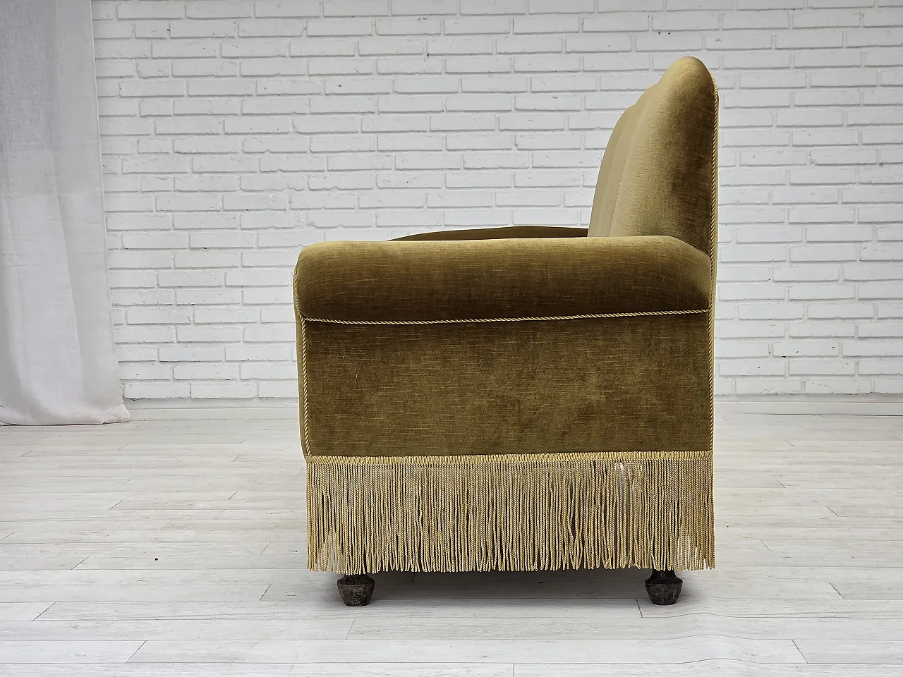 Divano 2 posti/daybed, velluto verde chiaro, anni '50 14