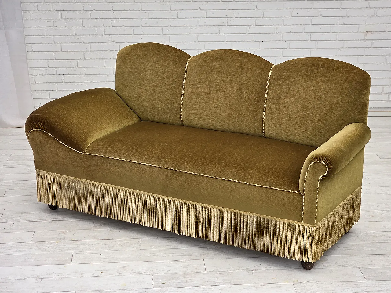 Divano 2 posti/daybed, velluto verde chiaro, anni '50 15