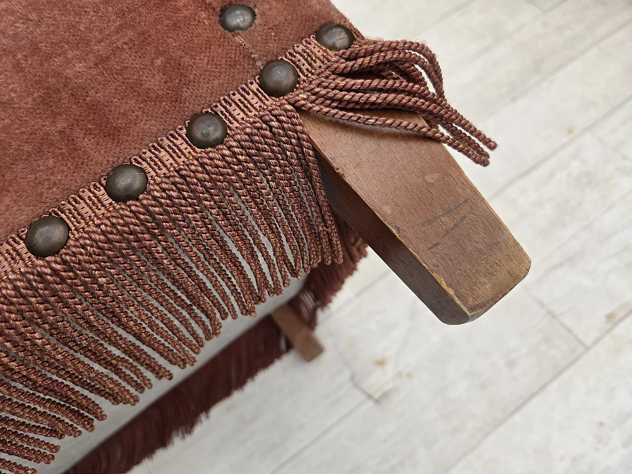 Danish armchair, salmon pink velour, beech wood, 1970s 26