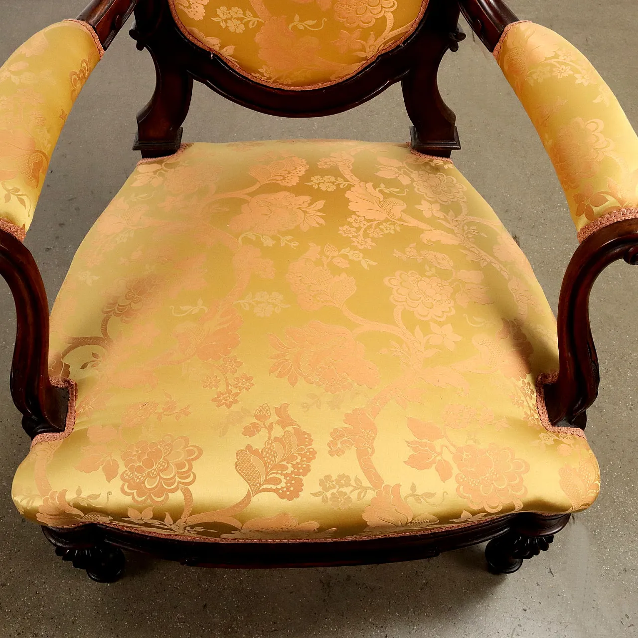 6 chairs and 2 armchairs Umbertino in walnut and fabric, 19th century 5