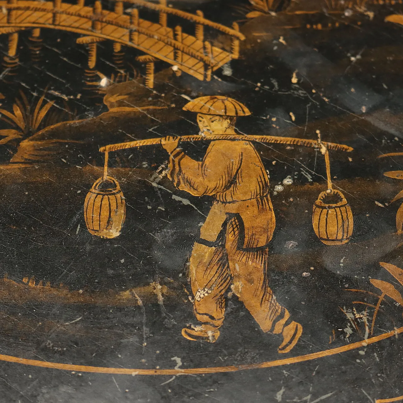 Black lacquered wooden coffee table, early 20th century 4