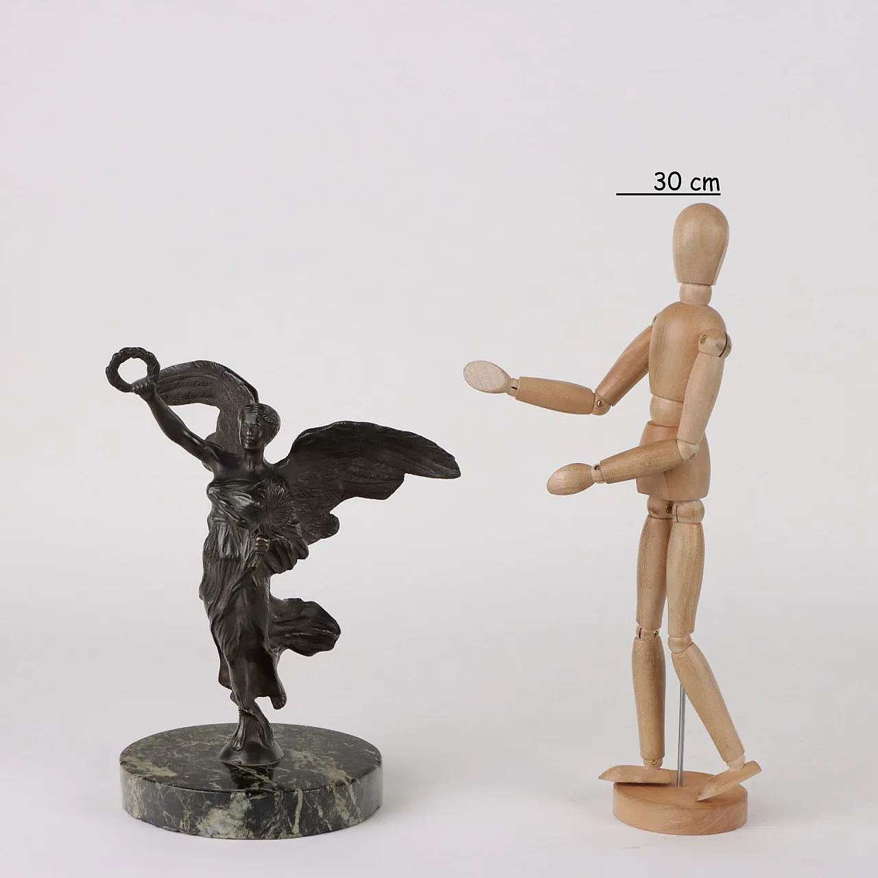 Bronze Winged Victory sculpture with marble base, 1930s 2