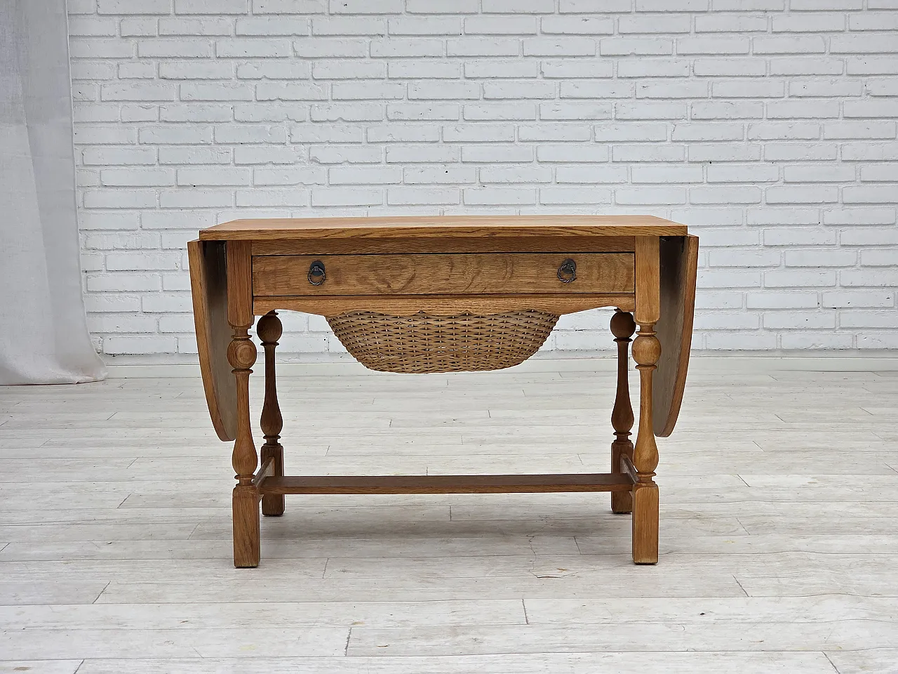 Danish foldable coffee table oak and rattan, 1970s 1