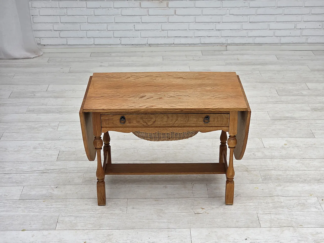 Danish foldable coffee table oak and rattan, 1970s 3