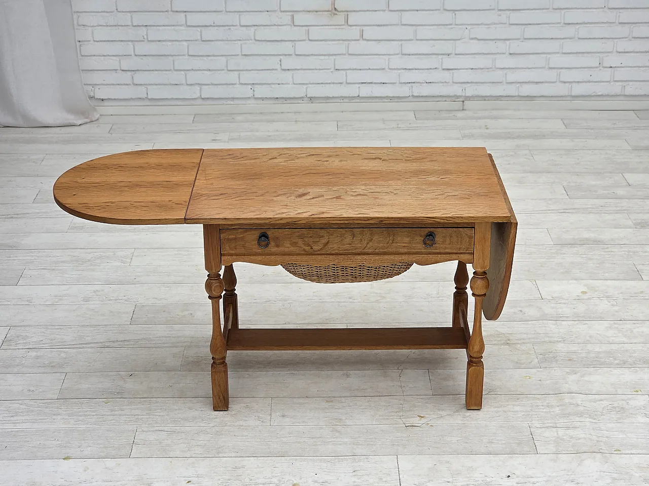 Danish foldable coffee table oak and rattan, 1970s 4