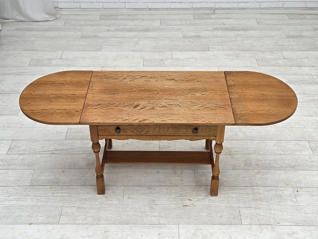 Danish foldable coffee table oak and rattan, 1970s 5