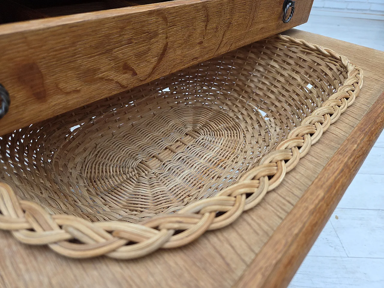 Danish foldable coffee table oak and rattan, 1970s 8