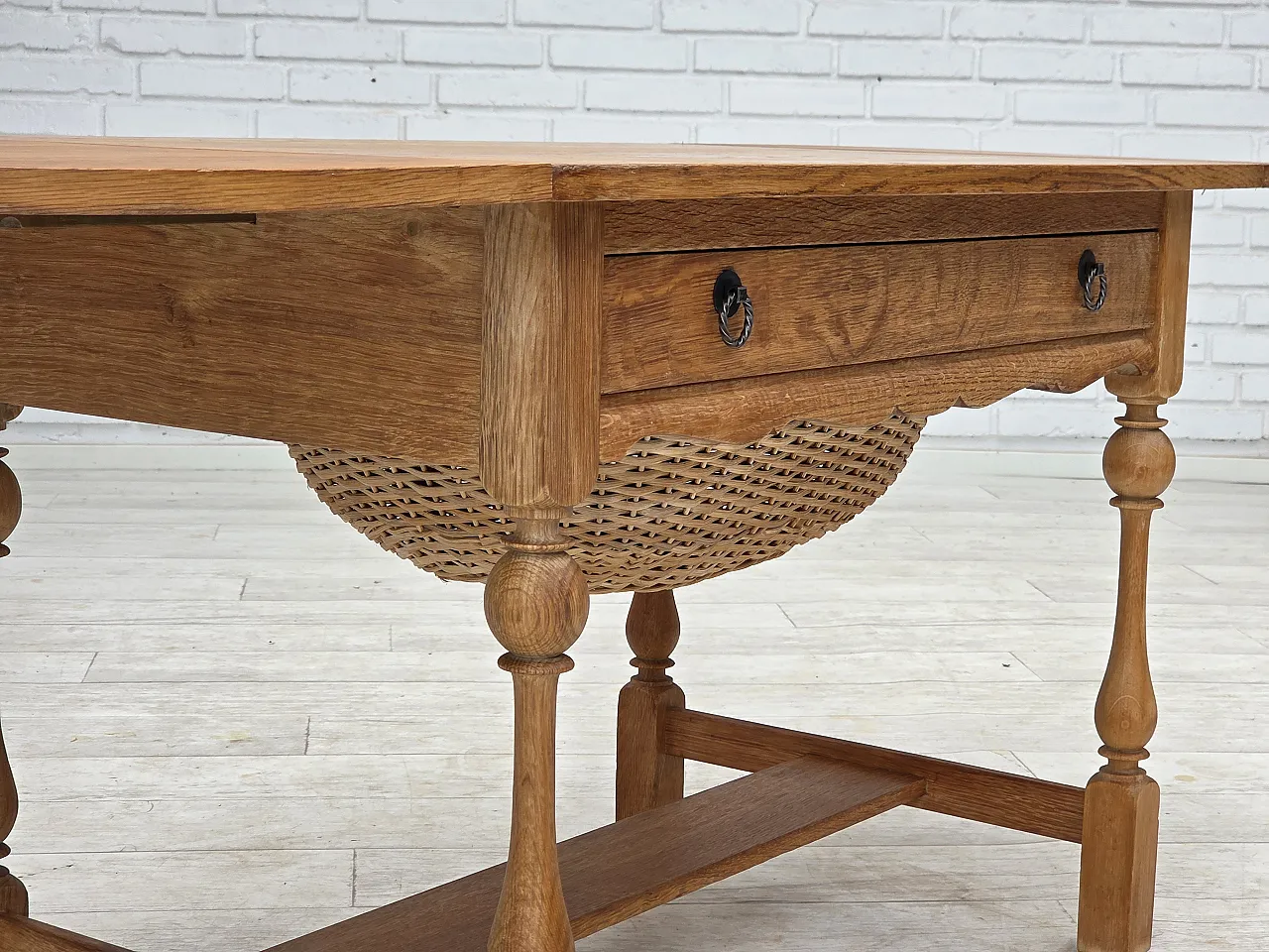 Danish foldable coffee table oak and rattan, 1970s 11