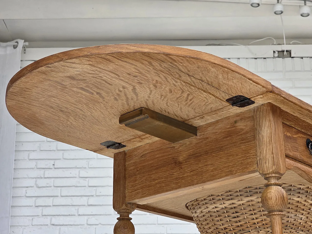 Danish foldable coffee table oak and rattan, 1970s 12