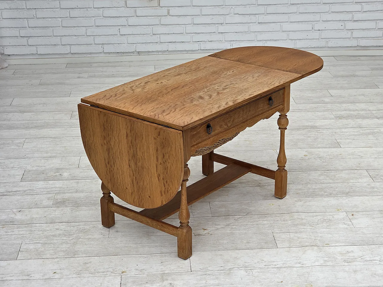 Danish foldable coffee table oak and rattan, 1970s 13