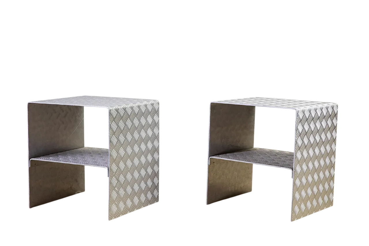Pair of bedside tables in curved and diamond-cut steel, 1990s 9
