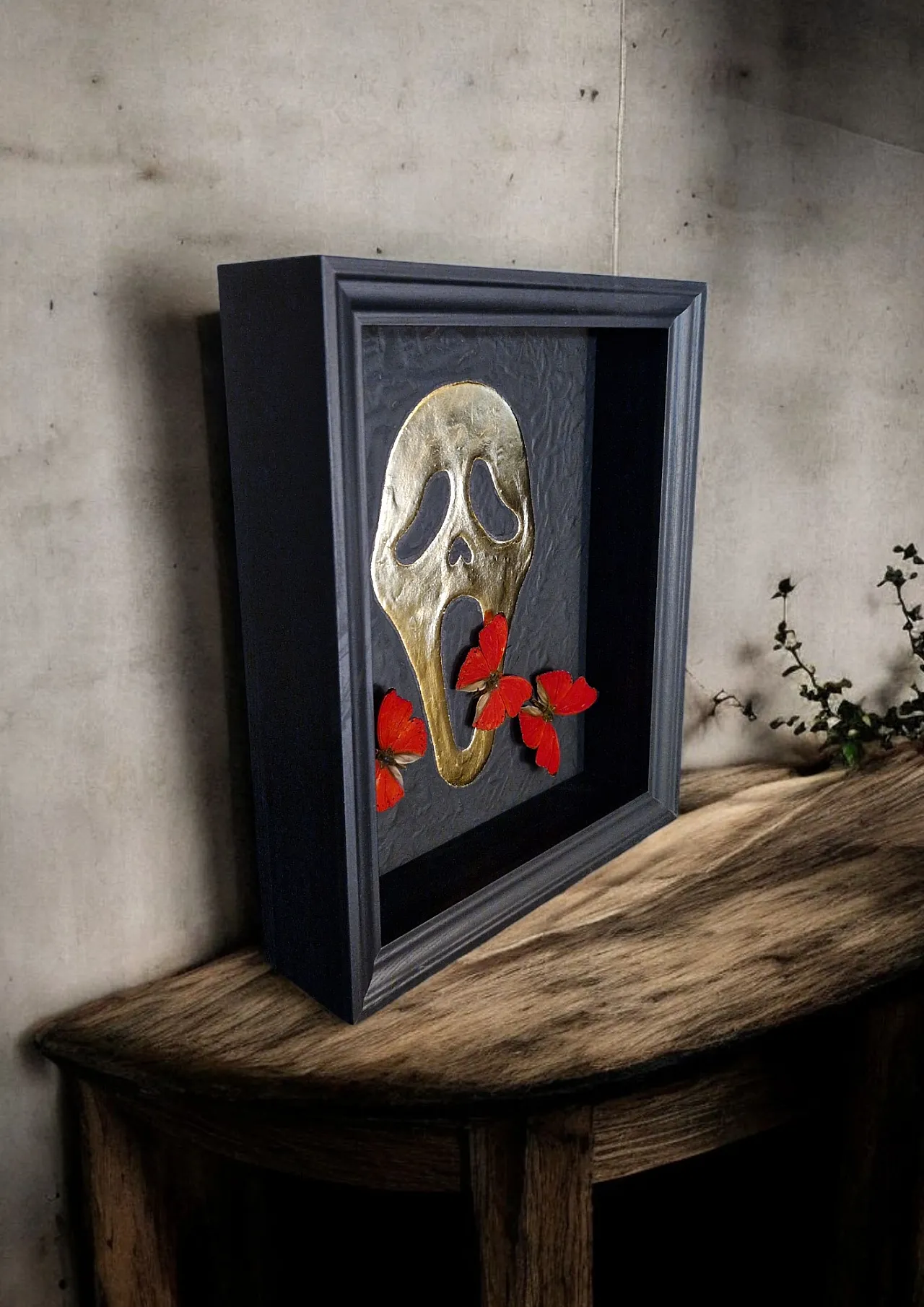 Real butterflies on 23kt gold Scream mask gilded in frame 5