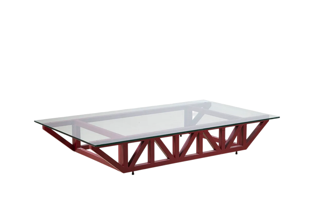 Tavolino da caffè con base reticolata e ripiano in cristallo, anni '80 9