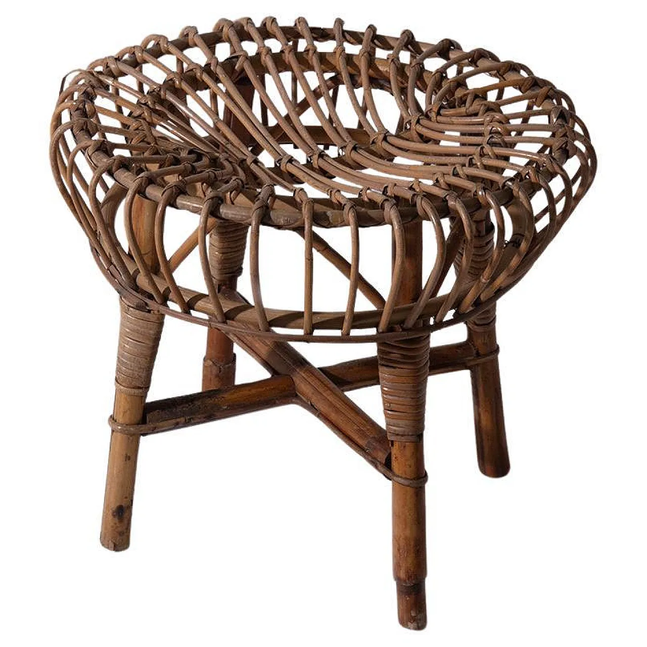 Sgabello in midollino e bambù, anni '60 1