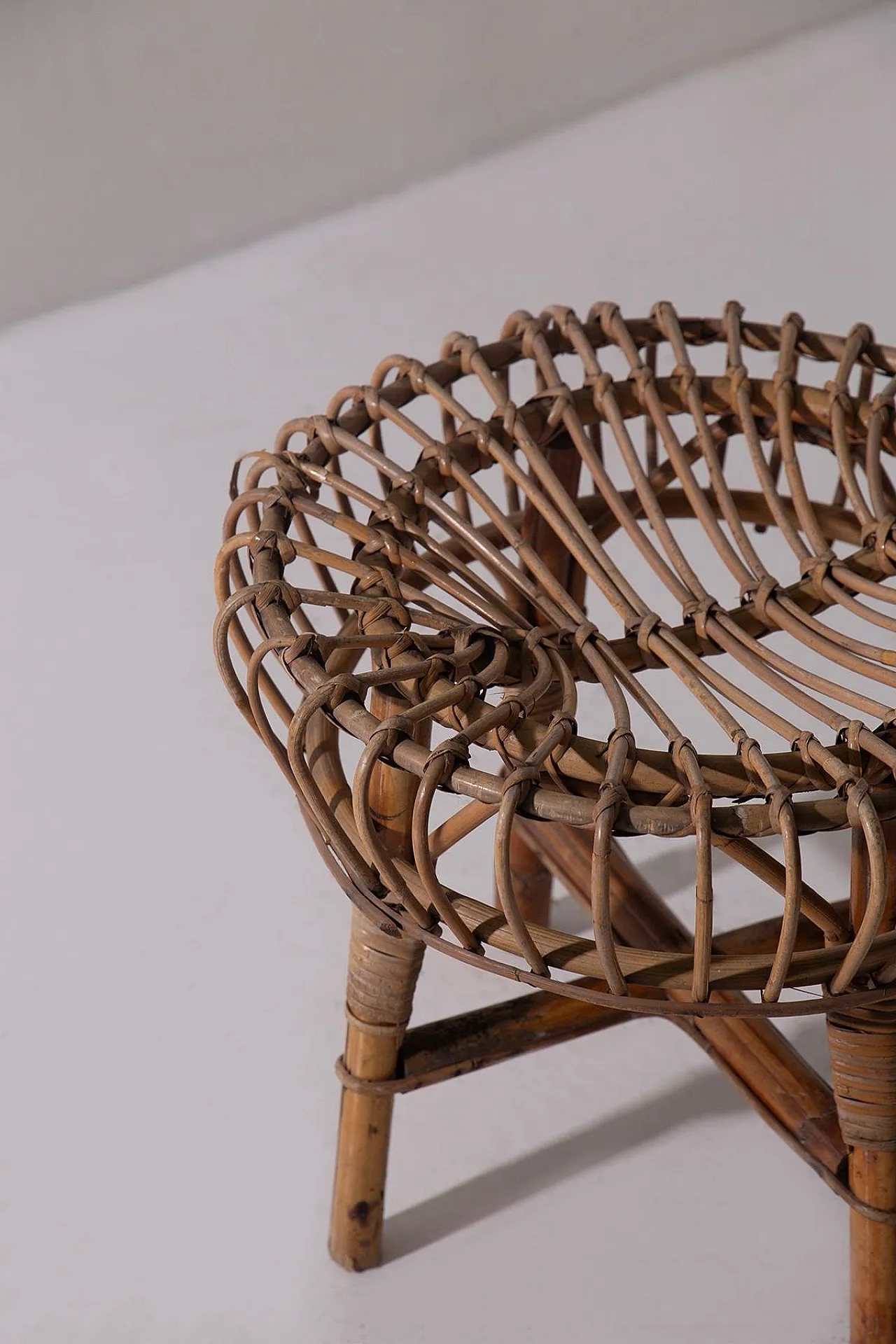 Sgabello in midollino e bambù, anni '60 3