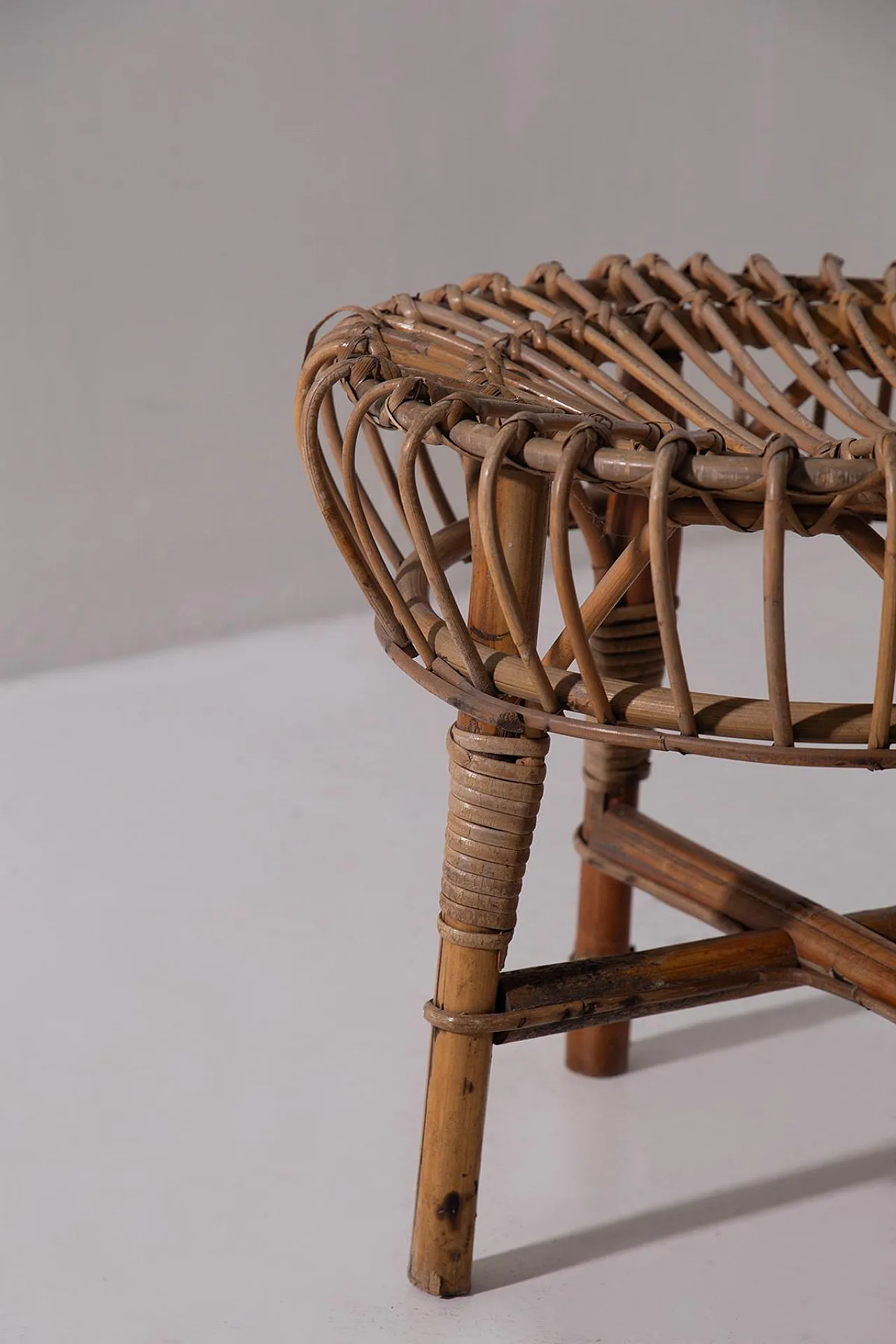 Sgabello in midollino e bambù, anni '60 6