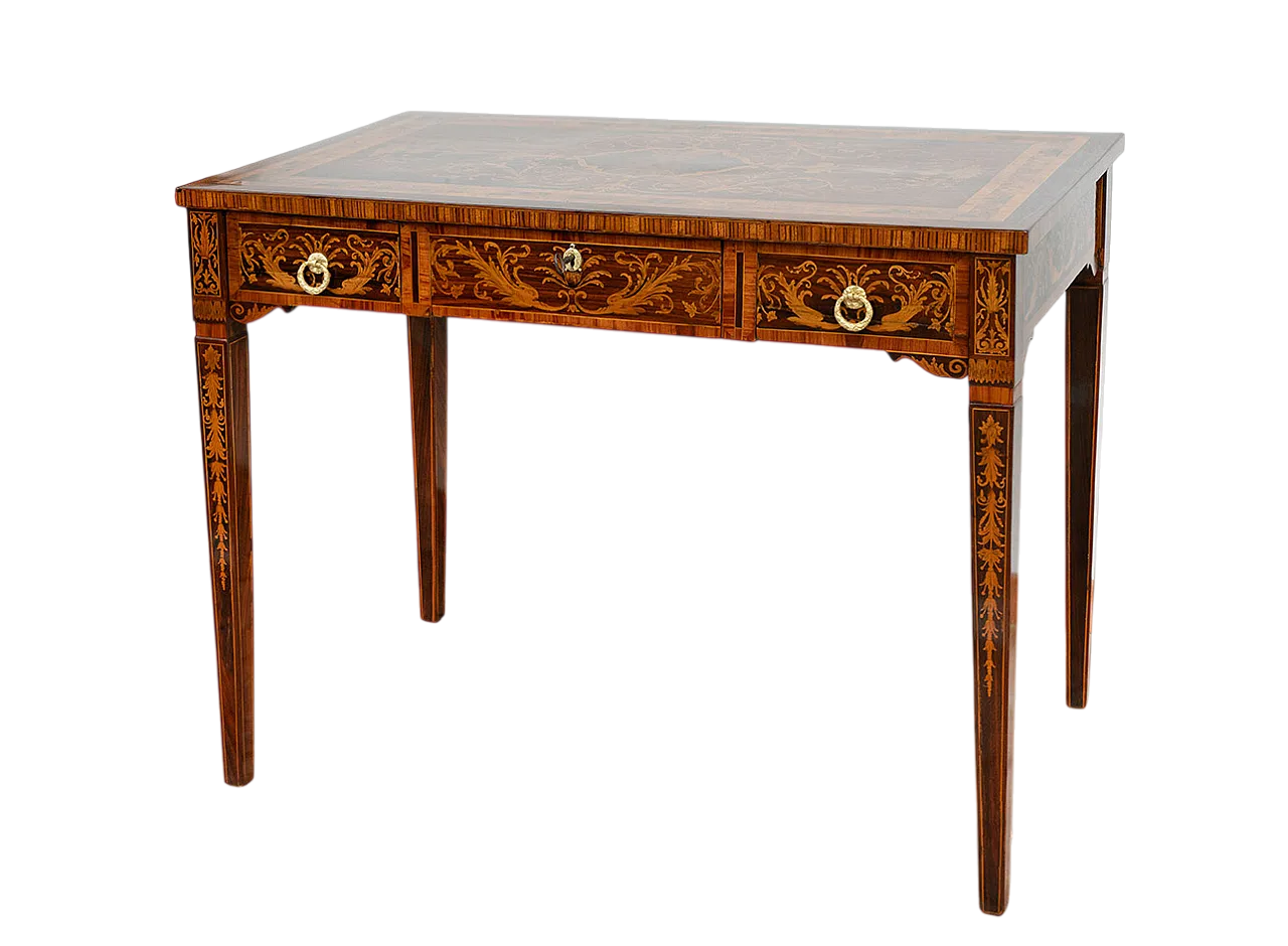 Desk with antique Louis XVI chair in exotic woods, 18th century 11