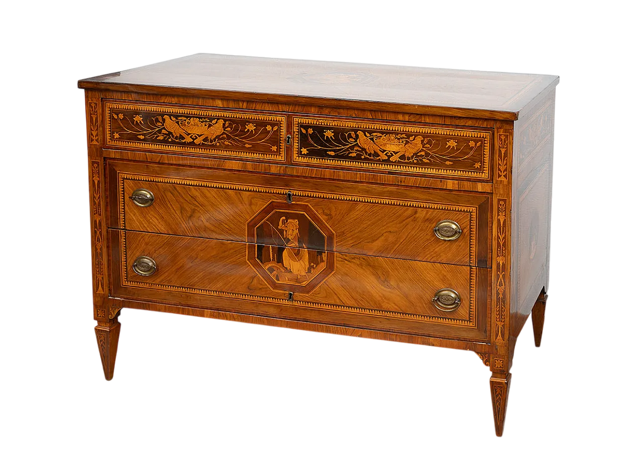 Chest of drawers Louis XVI in fine woods belonging, 18th century 10