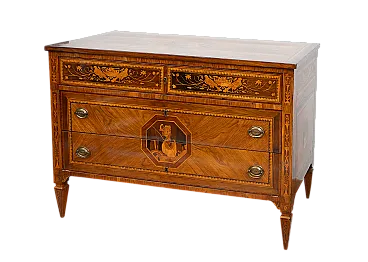 Chest of drawers Louis XVI in fine woods belonging, 18th century