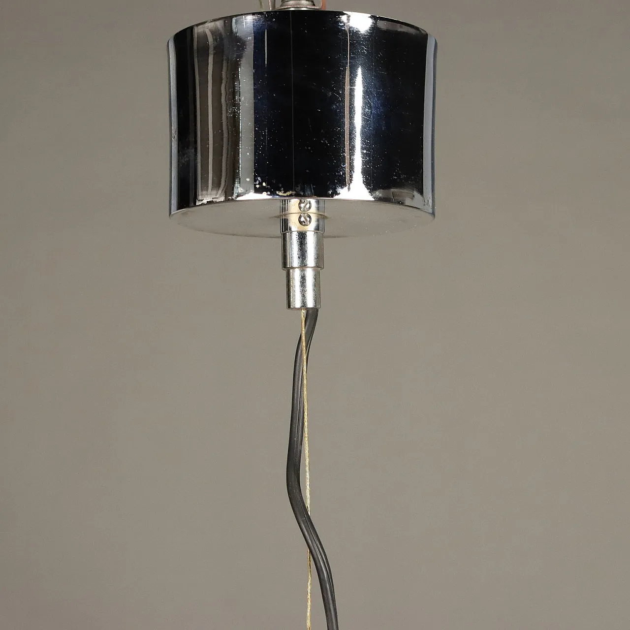 Lampadario in vetro bianco e metallo cromato, anni '70 7